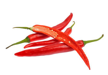 Red chili peppers isolated on white background