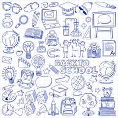 Back to School doodle set. Linear icons