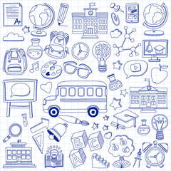 Back to School doodle set. Linear icons