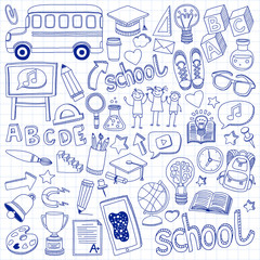 Back to School doodle set. Linear icons