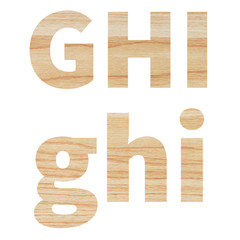 English alphabet with wood texture on white background