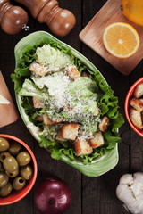 Caesar salad with lettuce, croutons and cheese