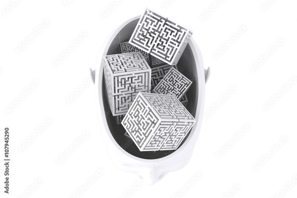 Poster composite image of maze brain in head
