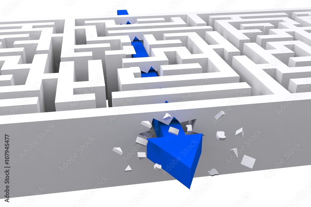 Poster composite image of arrow through maze