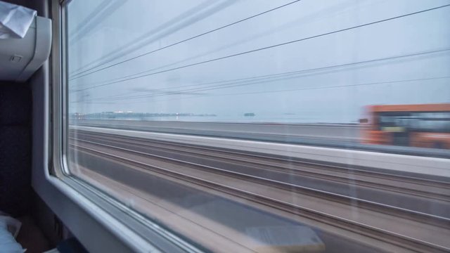 Time lapse of early morning train traveling