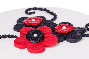 Details cake with flowers closeup. 