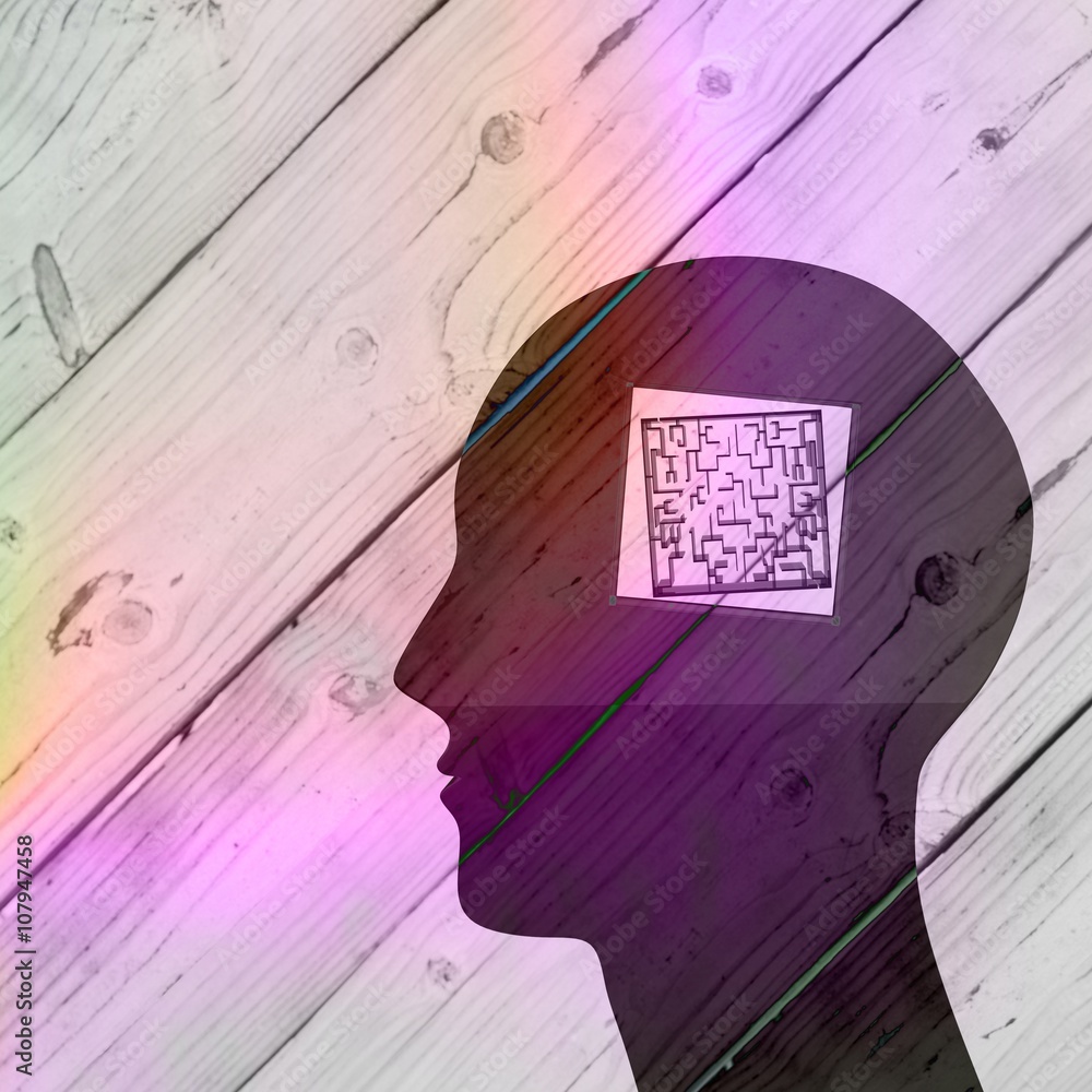 Poster composite image of maze brain in head