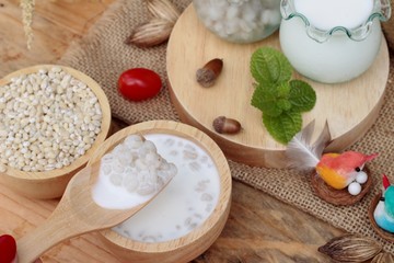 Milk and cooked barley for health delicious.