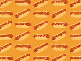 Yellow seamless pattern with hot-dog
