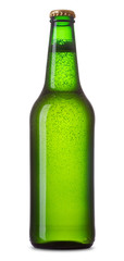 Green bottle of beer isolated on white background