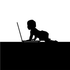 baby front of laptop silhouette illustration