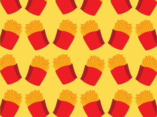 Seamless pattern of boxes of takeaway French fries in a golden outline in square format