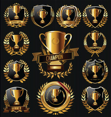 Trophy and awards golden badges and labels collection - obrazy, fototapety, plakaty