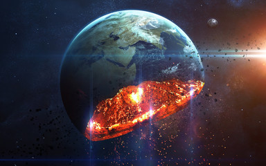 Fototapeta na wymiar Apocalyptic background - planet Earth exploding, armageddon illustration, end of time. Elements of this image furnished by NASA