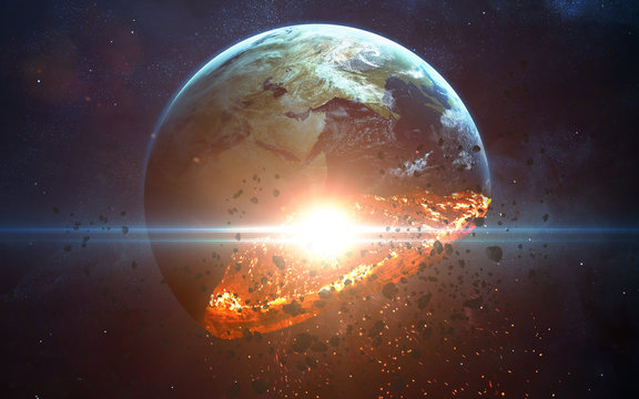 Apocalyptic background - planet Earth exploding, armageddon illustration, end of time. Elements of this image furnished by NASA