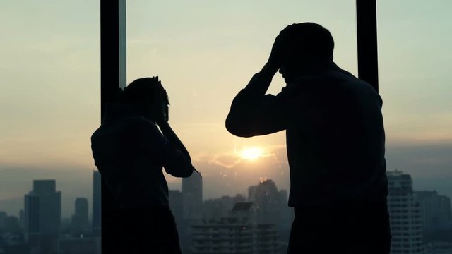 Businesspeople fighting in office, businesswoman getting reprimand from her boss

