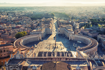 Vatican view of Rome from St. Peter's Basilica in the early morning