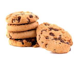 Chocolate chip cookie on white back ground
