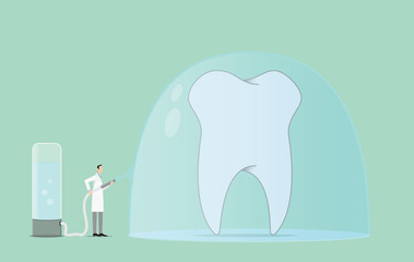 Dentist covers a tooth with protective paste.