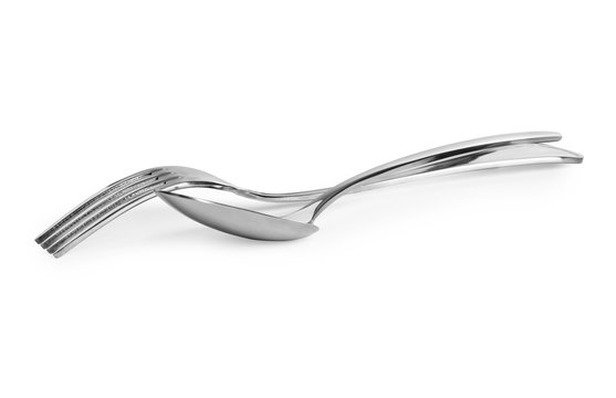 spoon with a fork on a white background