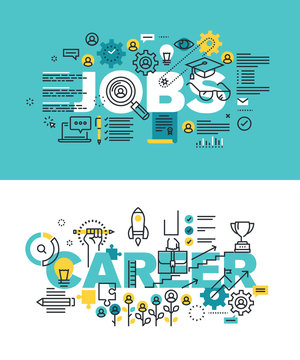 Color Word BannerSet of modern vector illustration concepts of words jobs and career. Thin line flat design banners for website and mobile website, easy to use and highly customizable.