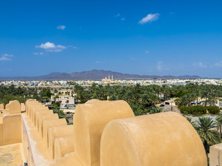 Fort Nakhl, Festung,  historischer Lehmbau, hinten Nachl mit der großen Moschee, Provinz...