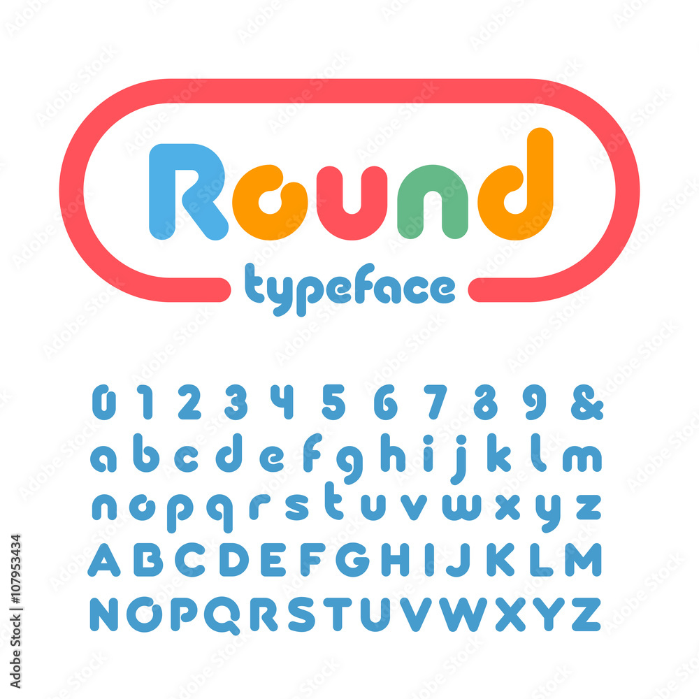 Poster rounded font. vector alphabet with donut effect letters and numb
