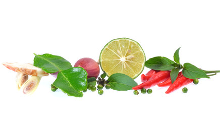 Fresh herbs and spices isolated on white background
