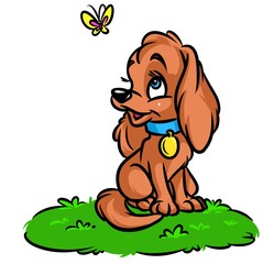 Dog nature meadow cartoon illustration
