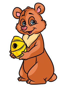 Brown bear beehive honey cartoon illustration image animal character
