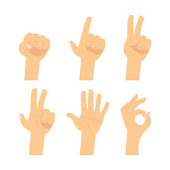 Hand sign set.  Flat finger symbol isolated on white background. 