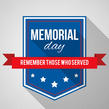 Memorial Day background. Vector illustration with text, stars and ribbon for posters, flyers, decoration. White text with long shadows.