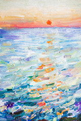 picture in oil on canvas, seascape, sea surface in the sun
