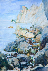oil painting of the sea and rocks, beaches, - 107956803