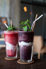 Fresh juicy blueberry and raspberry.smoothies