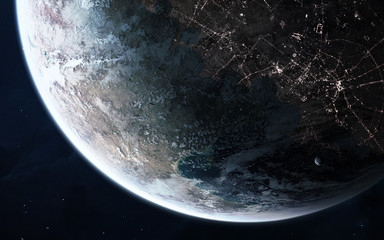 Abstract scientific background - glowing planet in space, nebula and stars. Elements of this image furnished by NASA  © Vadimsadovski