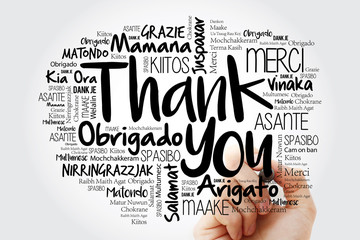 Hand writing Thank You Word Cloud in all languages