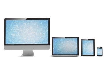 Ultimate web design, laptop, smartphone, tablet, computer, display. 3d rendering.