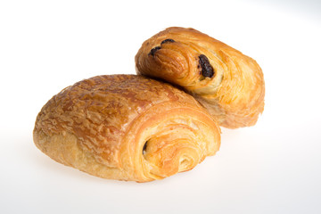Chocolate croissant, french chocolatine isolated on white background