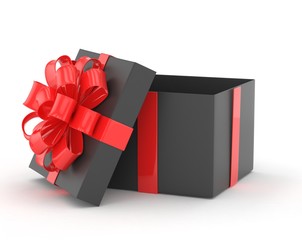 open gift box with bows isolated on white. 3d rendering.