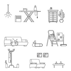 Set home furniture  thin line styl on white backgrounde. Line icon home furniture isolated. Vector stoke illustration