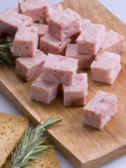 Chopped pork cut on a wooden board