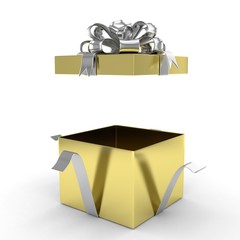 open gift box with bows isolated on white. 3d rendering.