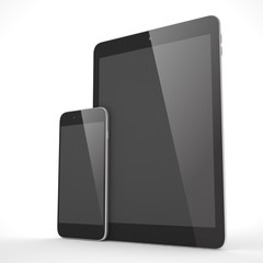 Tablet and smartphone on a white. 3d rendering.