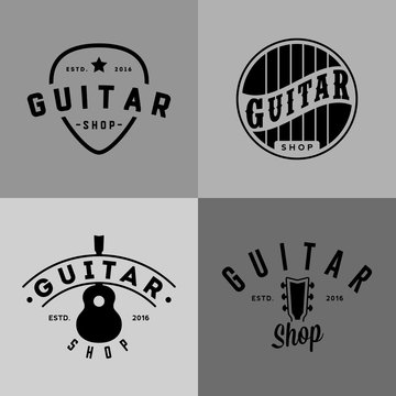 Retro styled guitar shop logo