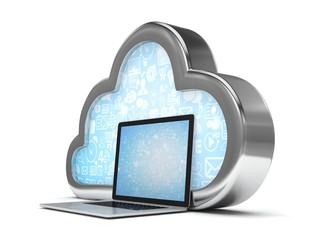 3d cloud symbol and laptop. 3d rendering.