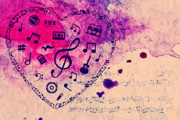 Heart collected from musical notes on bright background
