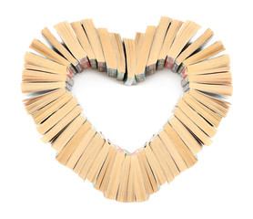 The heart of books isolated in white