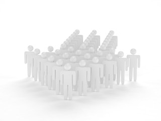 Many 3d people figure in arrow shape with the leader in front. 3d rendering.