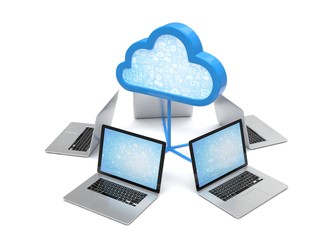 cloud symbol and laptops. 3d rendering.